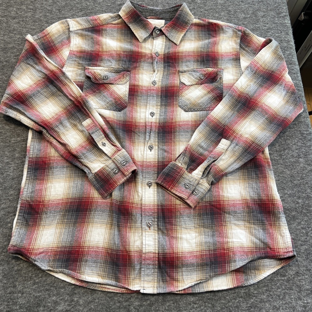 Original Weatherproof Vintage Red Grey Plaid Flannel‎ Shirt 100% Cotton Size XL